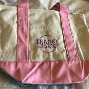 NWT Trader Joe’s Mini Pastel Pink Canvas Tote Bag